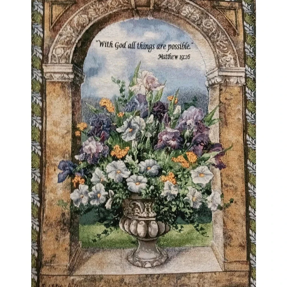 Lena Liu Mathew 19:26 With God All Things Are Possible Tapestry Wall Hanging Rod